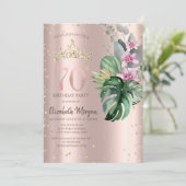 Tropical Flowers Diamonds Roos Gold 70e verjaardag Kaart (Staand voorkant)