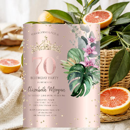 Tropical Flowers Diamonds Roos Gold 70e verjaardag Kaart