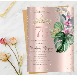 Tropical Flowers Diamonds Roos Gold 75e verjaardag Kaart