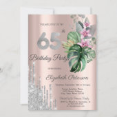 Tropical Flowers Drips Roos Gold 65th Kaart (Voorkant)