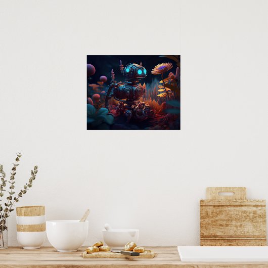 Tropical Flowers Dystopian Robot Poster (Keuken)