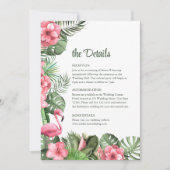 Tropical Flowers en Flamingo Wedding Details Kaart (Voorkant)