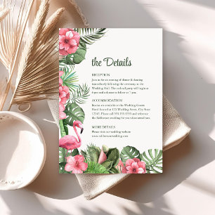 Tropical Flowers en Flamingo Wedding Details Kaart