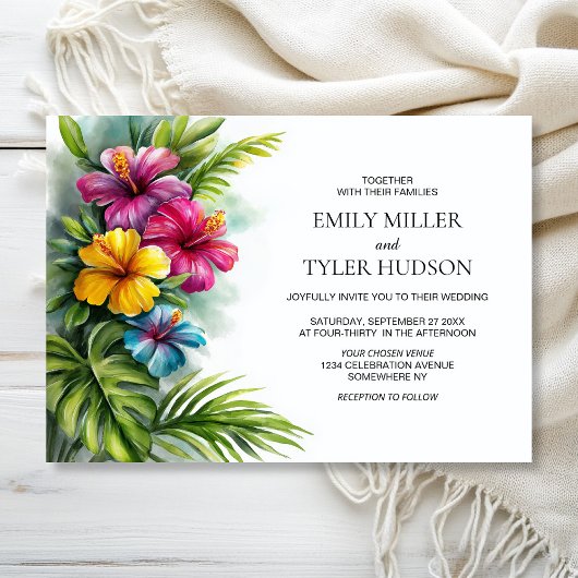 Tropical Flowers Greenery Wedding Kaart