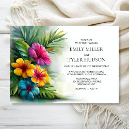 Tropical Flowers Greenery Wedding Kaart