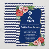 Tropical Flowers Luau Navy Stripes BABY SHOWER Kaart (Voorkant / Achterkant)
