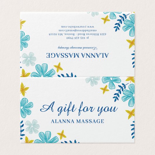 Tropical Flowers Massage Gift Card Kaart (Buitenkant ongevouwen)
