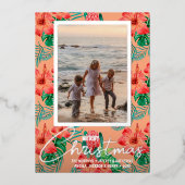 Tropical Flowers Merry-kerstfoto Folie Feestdagenkaart (Voorkant)