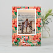Tropical Flowers Merry-kerstfoto Folie Feestdagenkaart (Staand Voorkant)