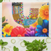 Tropical Flowers Monogram C Kitchen Towel Theedoek (Gevouwen)