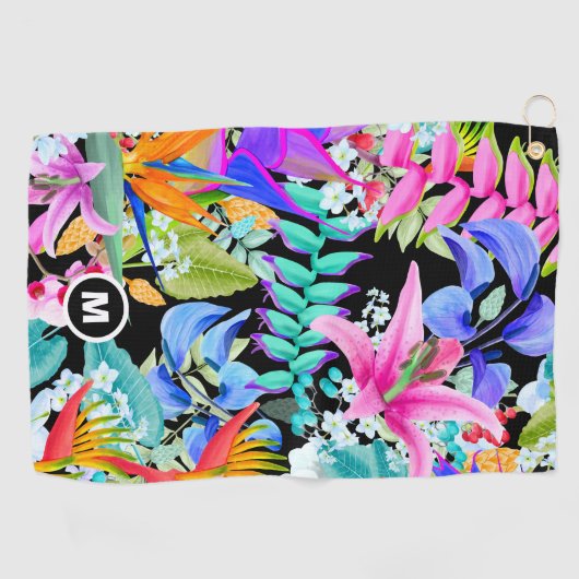 Tropical Flowers Monogram Golfhanddoek (Horizontaal)