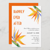 Tropical Flowers Oranje Modern Script Wedding Kaart (Voorkant / Achterkant)
