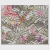 Tropical flowers, palm leaves, bird of paradise  cadeaupapier (Vlak)