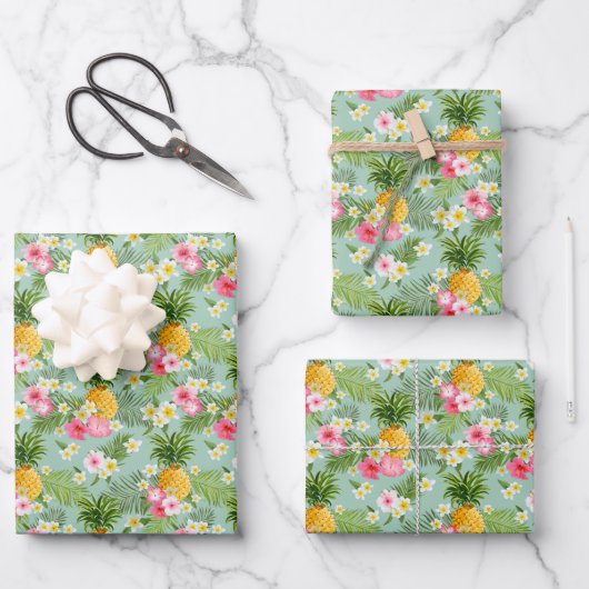 Tropical Flowers & Pineapples Inpakpapier Vel (Voorkant)