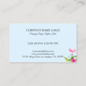 Tropical Flowers & Pink Flamingo On Blue Business Visitekaartje (Achterkant)