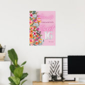 Tropical Flowers Pink Neon Glow Sweet 16 Welcome Poster (Thuiskantoor)