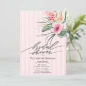 Tropical Flowers Pink Stripes Bridal Shower Kaart (Staand voorkant)