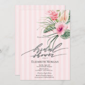 Tropical Flowers Pink Stripes Bridal Shower Kaart (Voorkant / Achterkant)