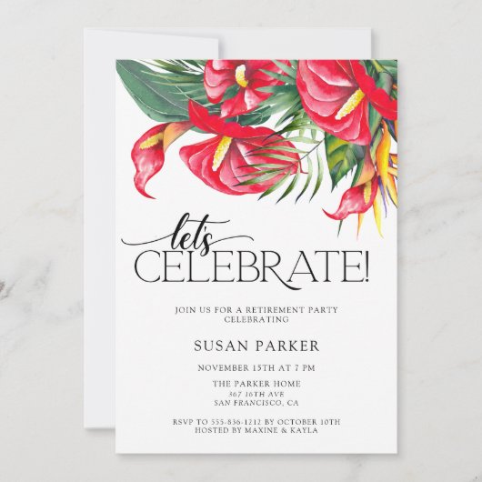 Tropical Flowers Retirement Party Kaart (Voorkant)