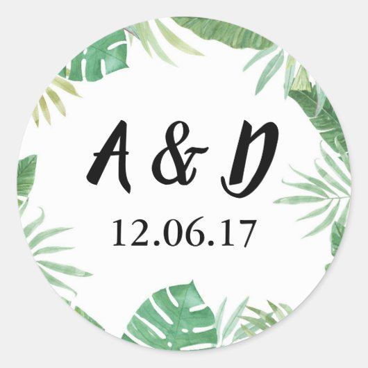 Tropical Flowers Rustieke Stickers Palm Leave Labe (Voorkant)