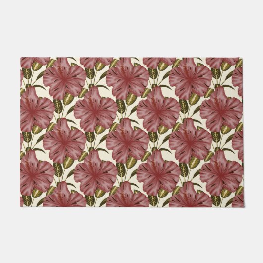 Tropical flowers seamless pattern | red flowers deurmat (Voorkant)