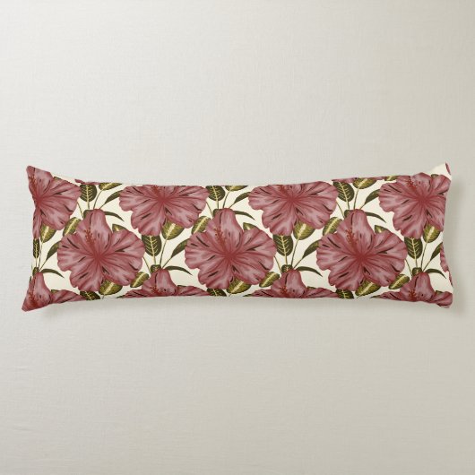 Tropical flowers seamless pattern | red flowers lichaamskussen (Voorkant)