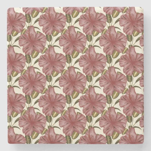 Tropical flowers seamless pattern | red flowers stenen onderzetter (Voorkant)