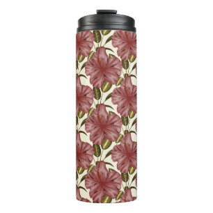 Tropical flowers seamless pattern red flowers thermosbeker