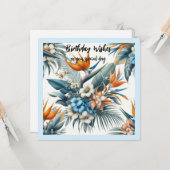 Tropical Flowers Verjaardagswensen Kaart (Voorkant / Achterkant in situ)