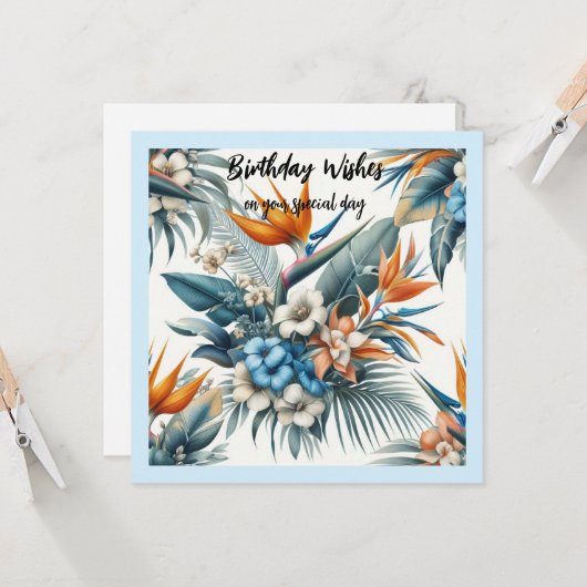 Tropical Flowers Verjaardagswensen Kaart (Voorkant / Achterkant in situ)