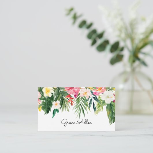 Tropical Flowers Waterverf Visitekaartje (Staand voorkant)