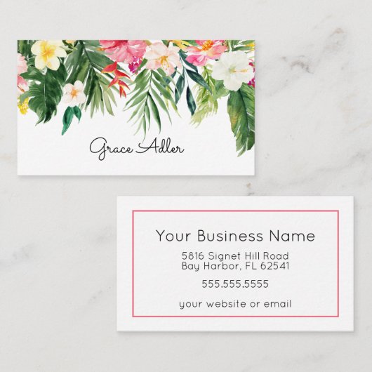 Tropical Flowers Waterverf Visitekaartje (Voorkant / Achterkant)