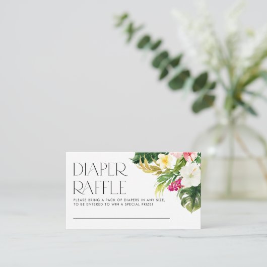 Tropical Flowers Zomer Baby shower Luier Raffle Informatiekaartje (Staand voorkant)