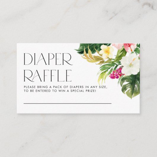 Tropical Flowers Zomer Baby shower Luier Raffle Informatiekaartje (Voorkant)