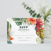 Tropical Flowers Zomer Locatie Bruiloft RSVP Kaart (Staand voorkant)