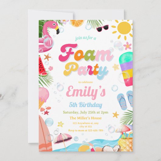 Tropical Foam Party Verjaardag Zomer Strandfeest Kaart (Voorkant)