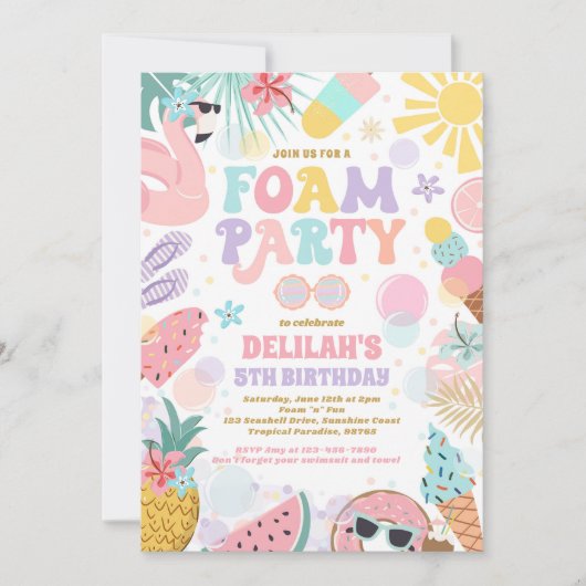 Tropical Foam Pool Splash Pad Verjaardagsfeestje Kaart (Voorkant)