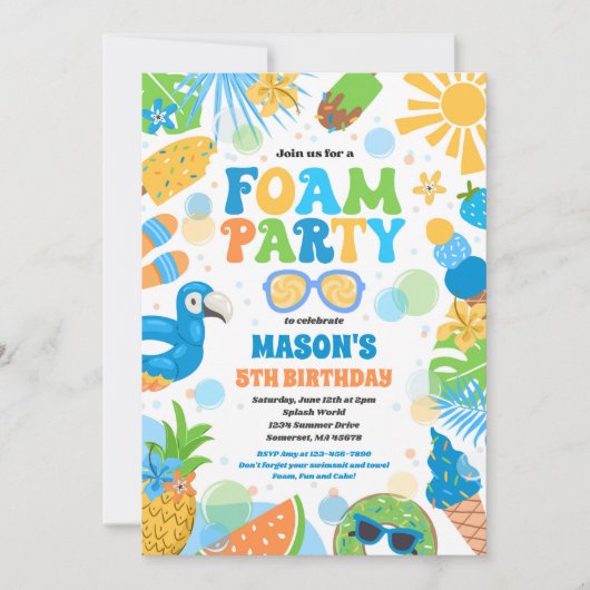 Tropical Foam Pool Splash Pad Verjaardagsfeestje Kaart (Voorkant)