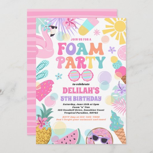 Tropical Foam Pool Splash Pad Verjaardagsfeestje Kaart (Voorkant / Achterkant)