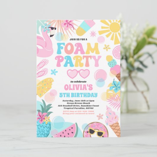 Tropical Foam Pool Splash Pad Verjaardagsfeestje Kaart (Staand voorkant)