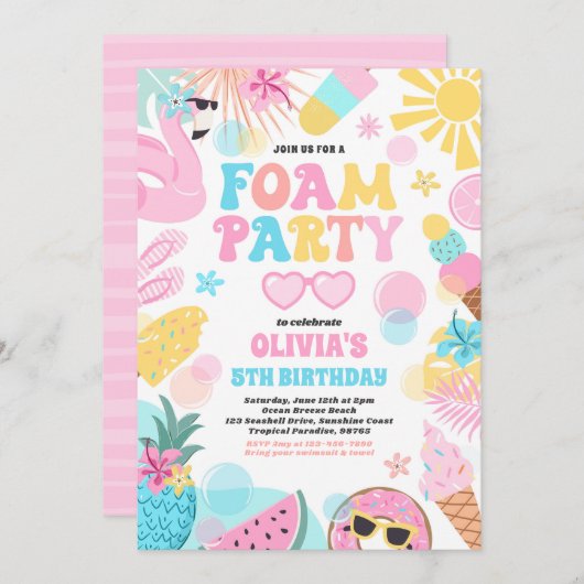 Tropical Foam Pool Splash Pad Verjaardagsfeestje Kaart (Voorkant / Achterkant)