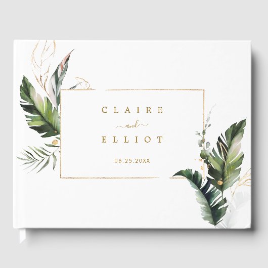 Tropical Foliage Gold Wedding Gastenboek (Voorkant)