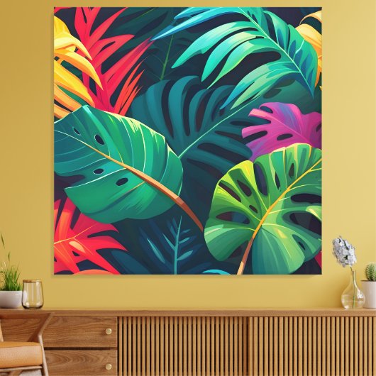 Tropical Foliage Waterverf Paradise Canvas Afdruk (Insitu (Woonkamer))