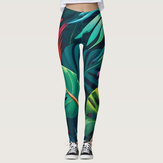Tropical Foliage Waterverf Paradise Leggings (Voorkant)