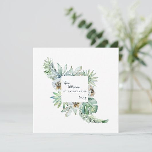 Tropical Foliage White Wedding Wil jij mijn bruilo Kaart (Staand voorkant)