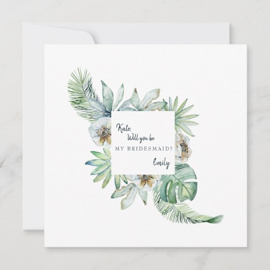 Tropical Foliage White Wedding Wil jij mijn bruilo Kaart (Voorkant)
