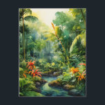 Tropical Forest Briefkaart<br><div class="desc">A Watercolour landscape of a tropical forest with colourful flowers</div>