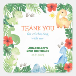 Tropical Forest Dinosaur Birthday Thank You Vierkante Sticker
