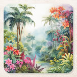 Tropical Forest Kartonnen Onderzetters<br><div class="desc">A Watercolour landscape of a tropical forest with colourful flowers</div>