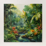 Tropical Forest Legpuzzel<br><div class="desc">A Watercolour landscape of a tropical forest with colourful flowers</div>